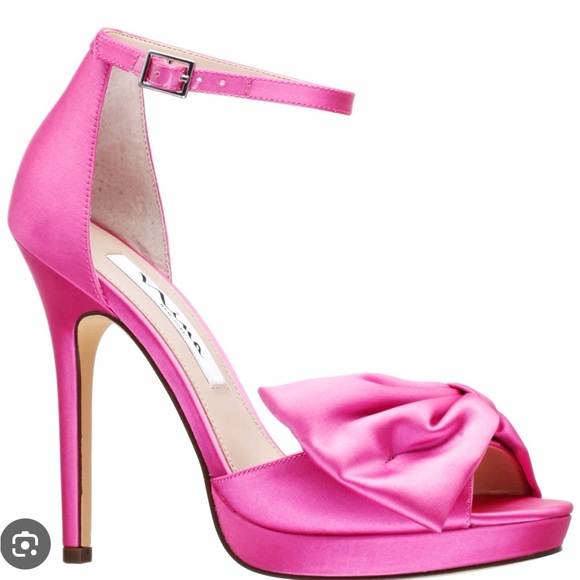 Nina Shoes - Nina Hot Pink Satin Ankle-Strap Platform Heel with Bow Accent